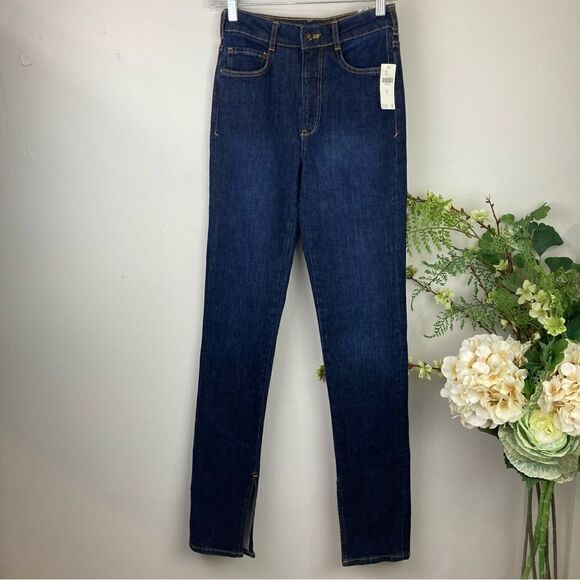 ANTHROPOLOGIE denim | Pilcro The Split Straight Jeans | size 25 | Dark Wash |NWT - Picture 2 of 11
